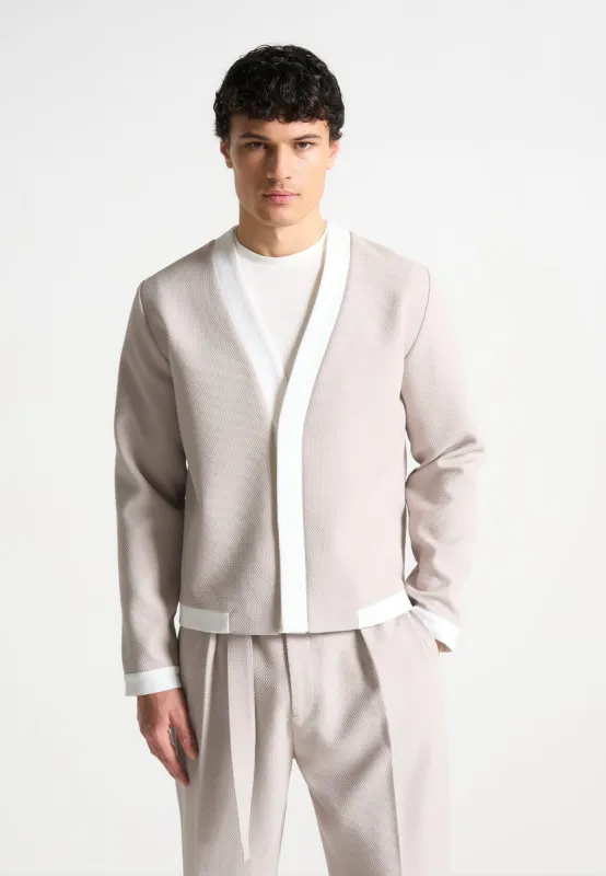 Textured Contrast Cardigan - Beige/White sold by Maniere De Voir