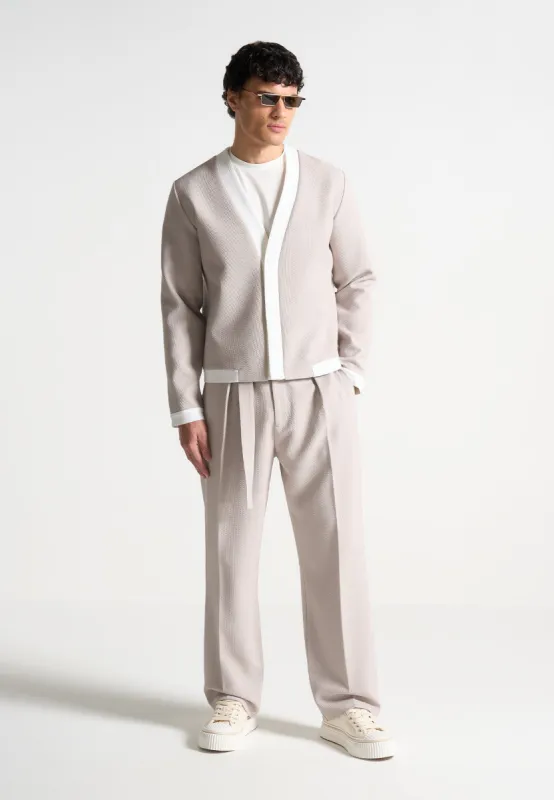 Textured Belted Tailored Trousers - Beige sold by Maniere De Voir