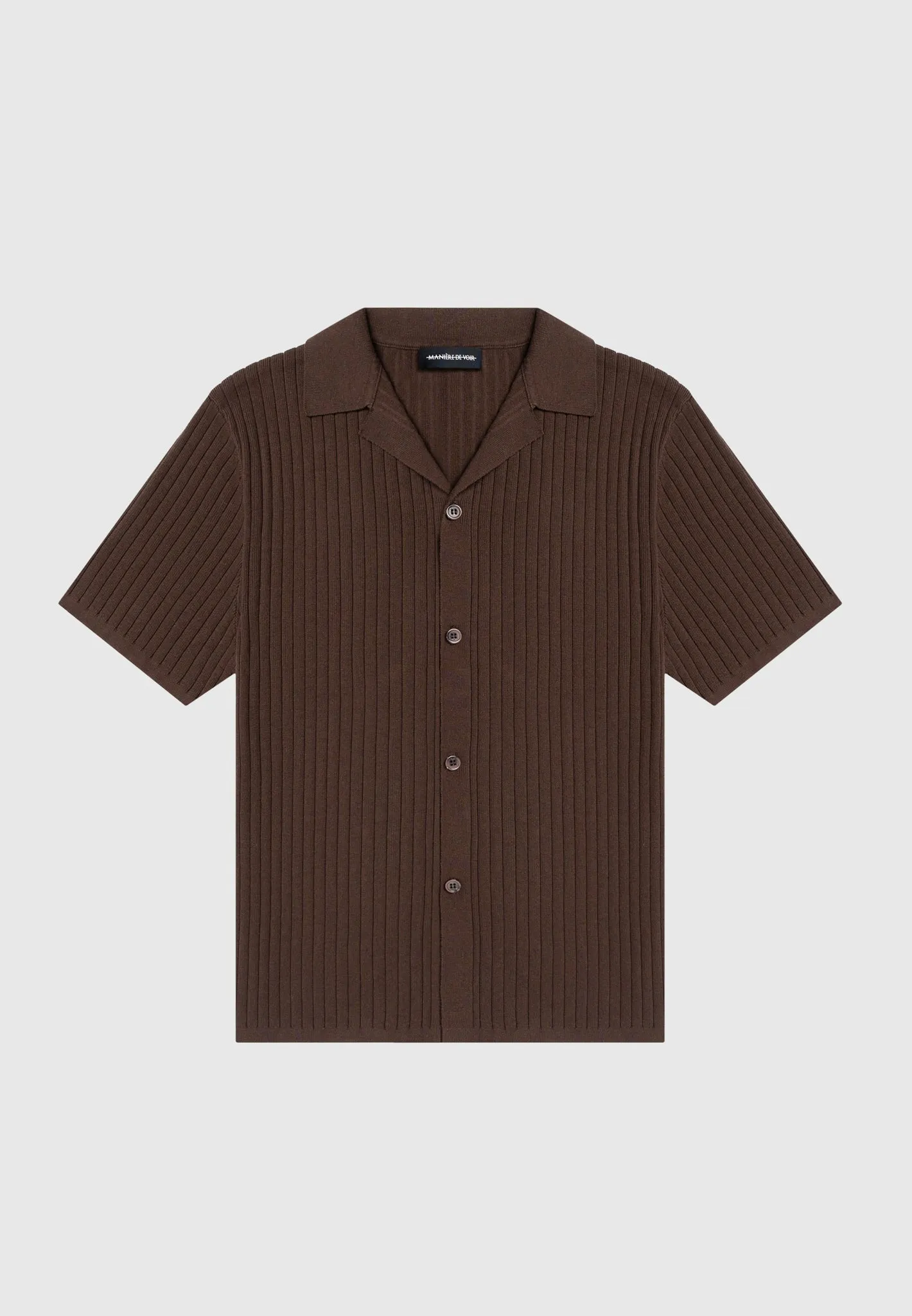 Ribbed Knit Revere Shirt - Brown sold by Maniere De Voir product image thumbnail 2