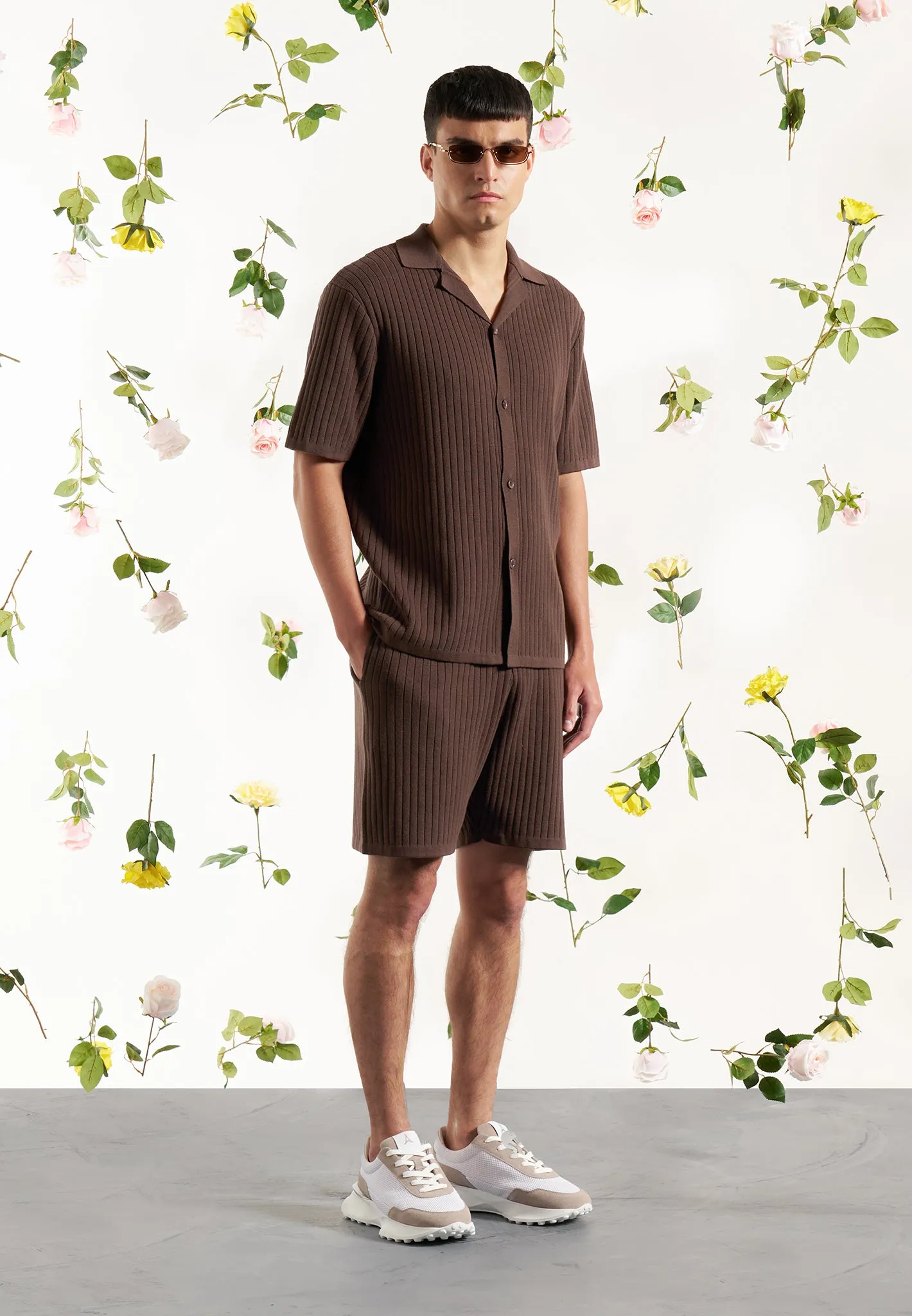 Ribbed Knit Revere Shirt - Brown sold by Maniere De Voir product image thumbnail 3