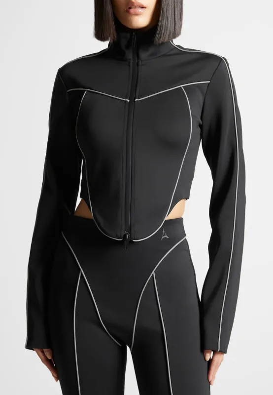 Reflective Piped Long Sleeve Corset Jacket - Black made by Maniere De Voir
