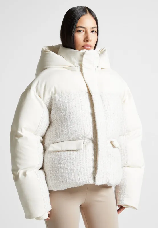 Oversized Tweed Puffer Jacket - Cream sold by Maniere De Voir
