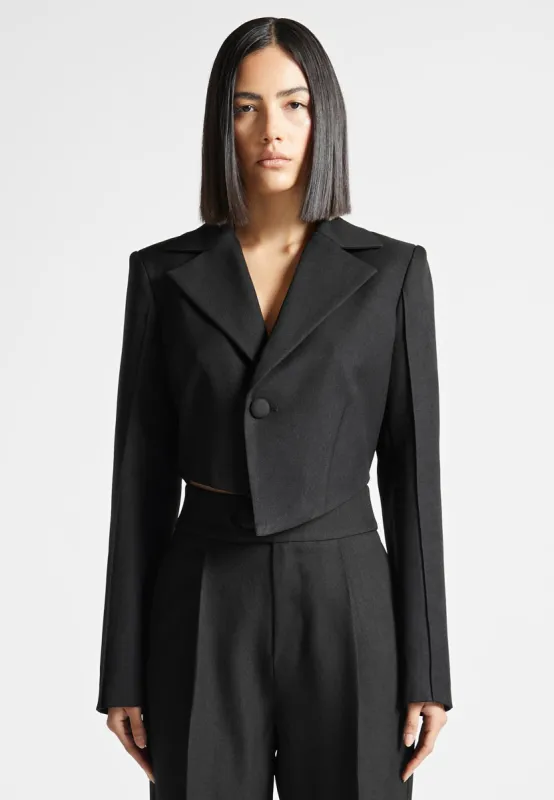 Dina - Asymmetric Tailored Cropped Blazer - Black sold by Maniere De Voir