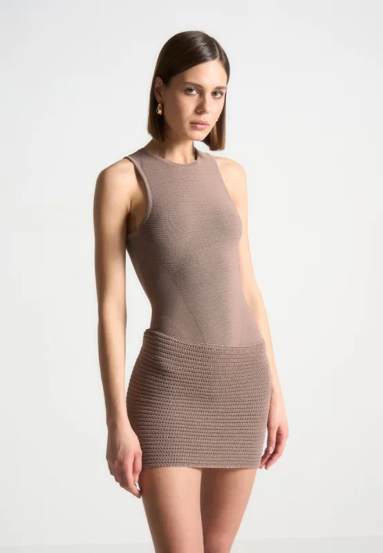 Asymmetric Knit Mini Dress - Taupe/Beige sold by Maniere De Voir