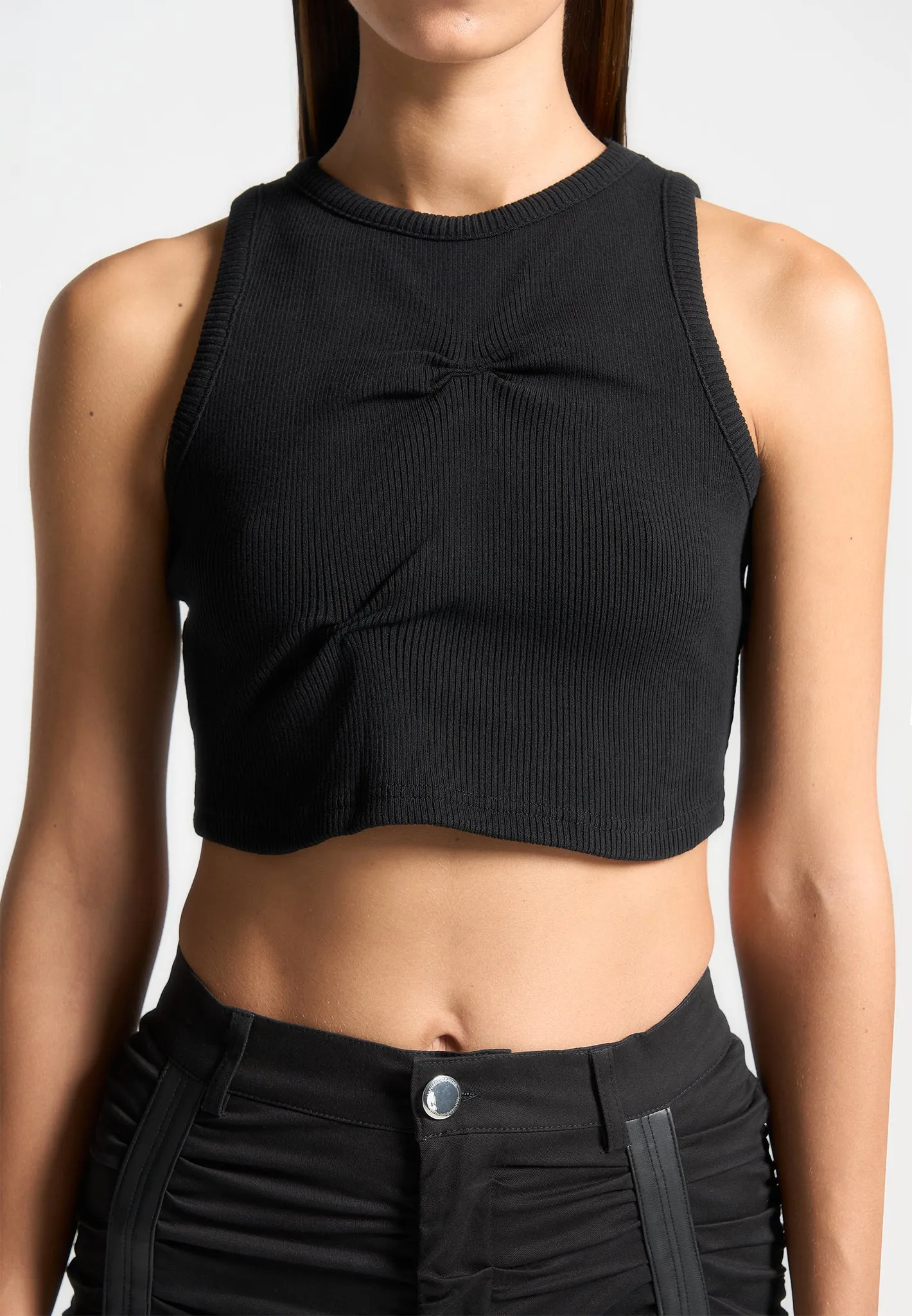 Tacked Ribbed Crop Top - Black sold by Maniere De Voir product image thumbnail 4