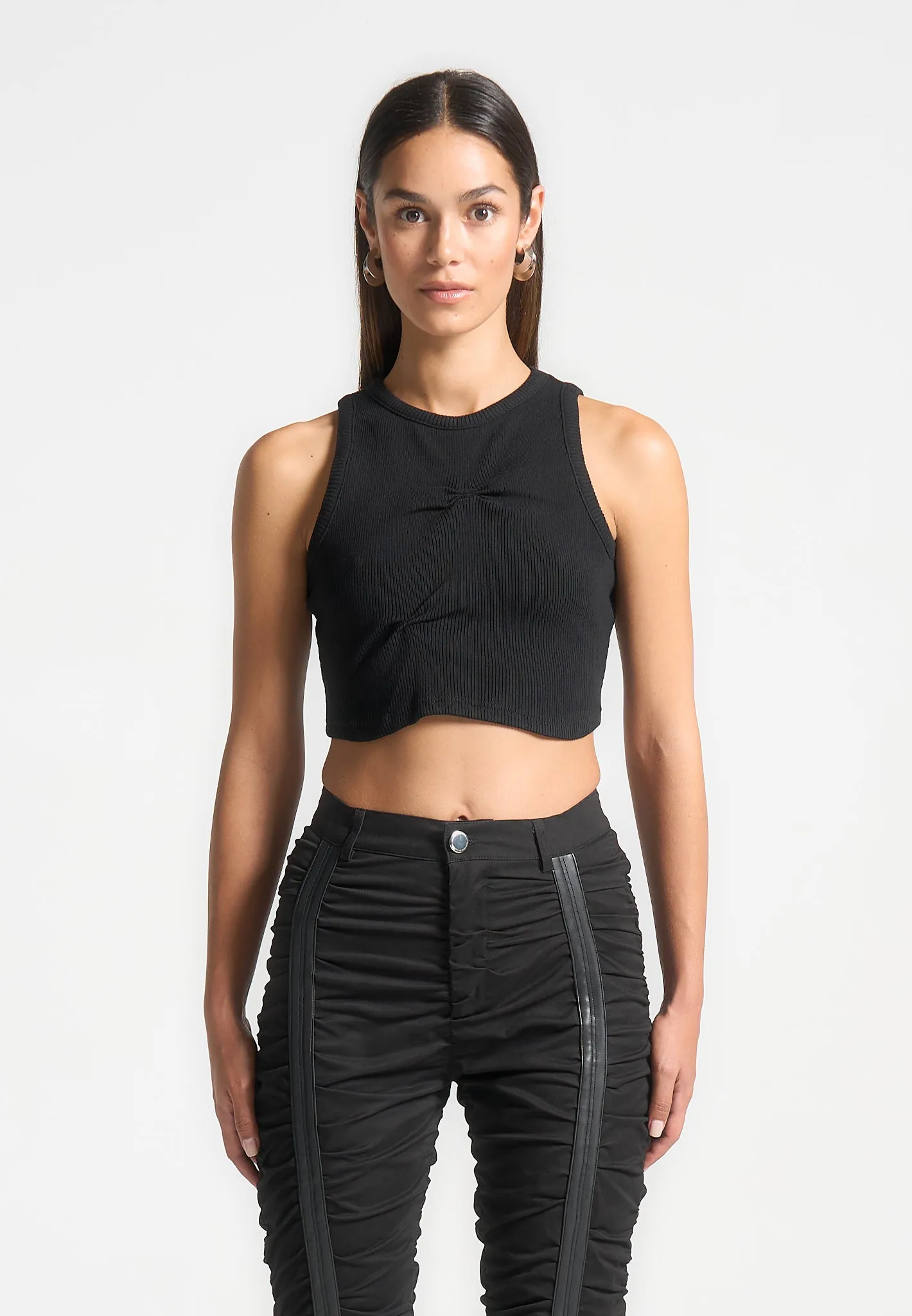 Tacked Ribbed Crop Top - Black sold by Maniere De Voir