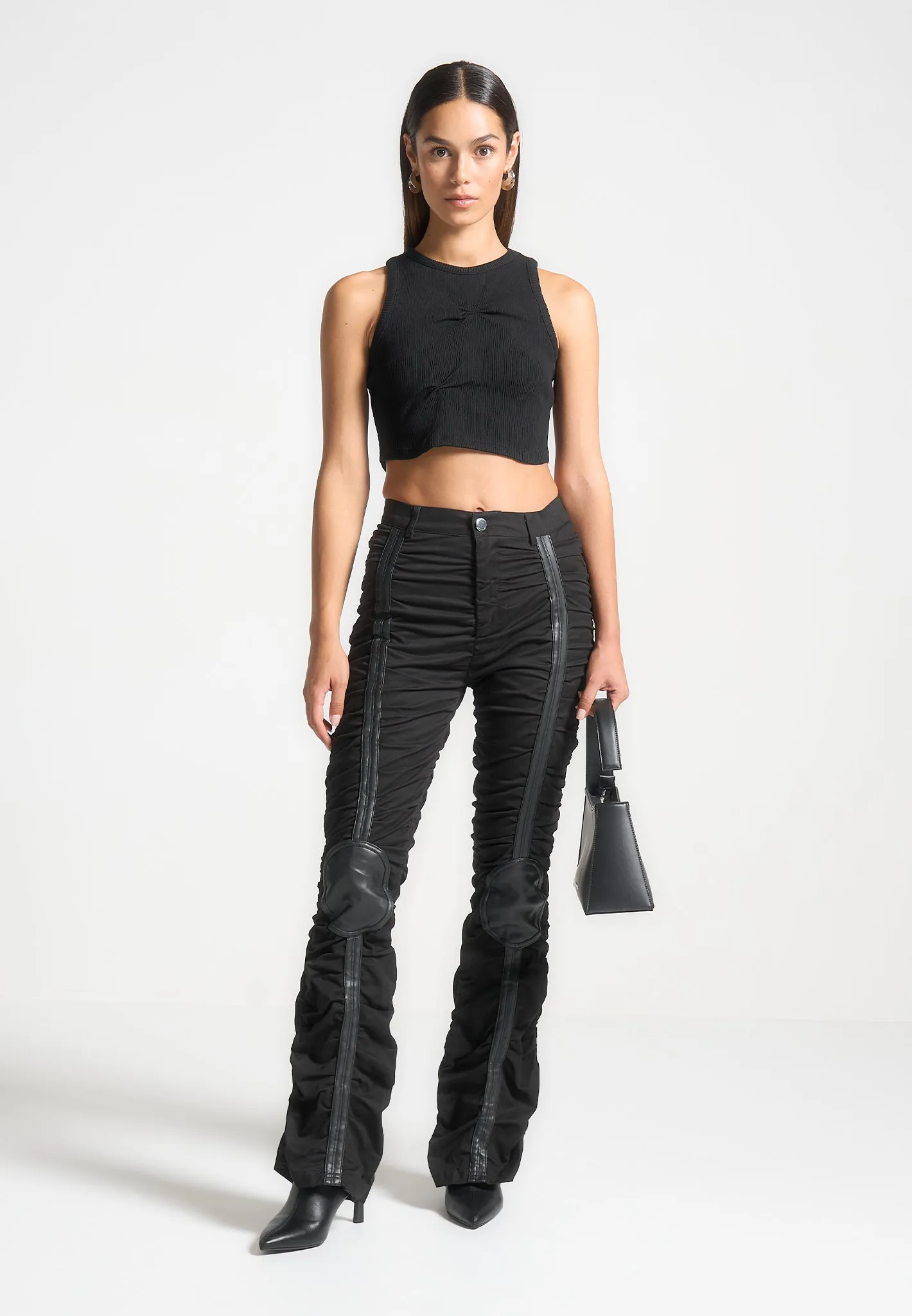 Tacked Ribbed Crop Top - Black sold by Maniere De Voir product image thumbnail 3