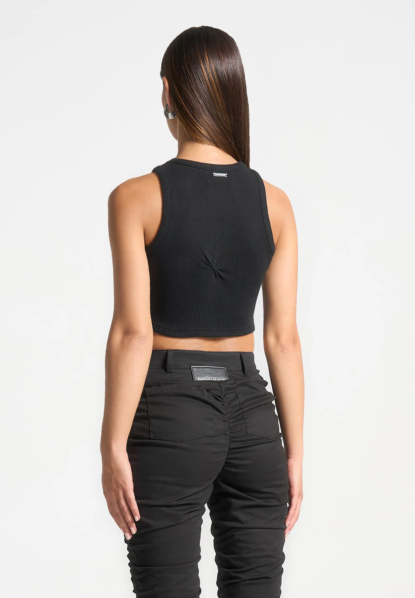 Tacked Ribbed Crop Top - Black sold by Maniere De Voir product image thumbnail 2
