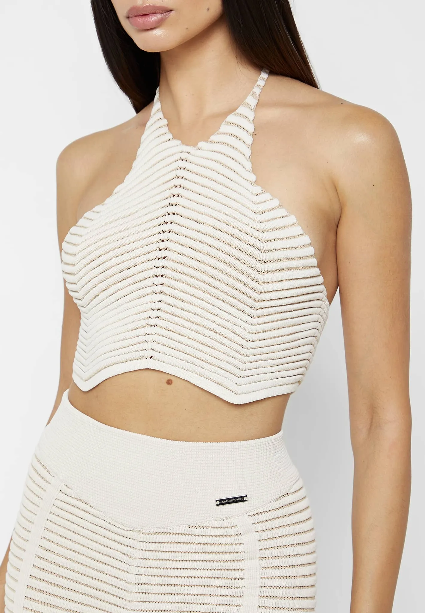 Knitted Contour Halterneck Top - Off White/Beige sold by Maniere De Voir product image thumbnail 5