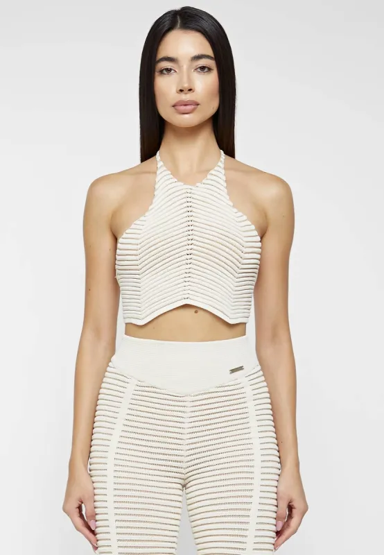 Knitted Contour Halterneck Top - Off White/Beige sold by Maniere De Voir