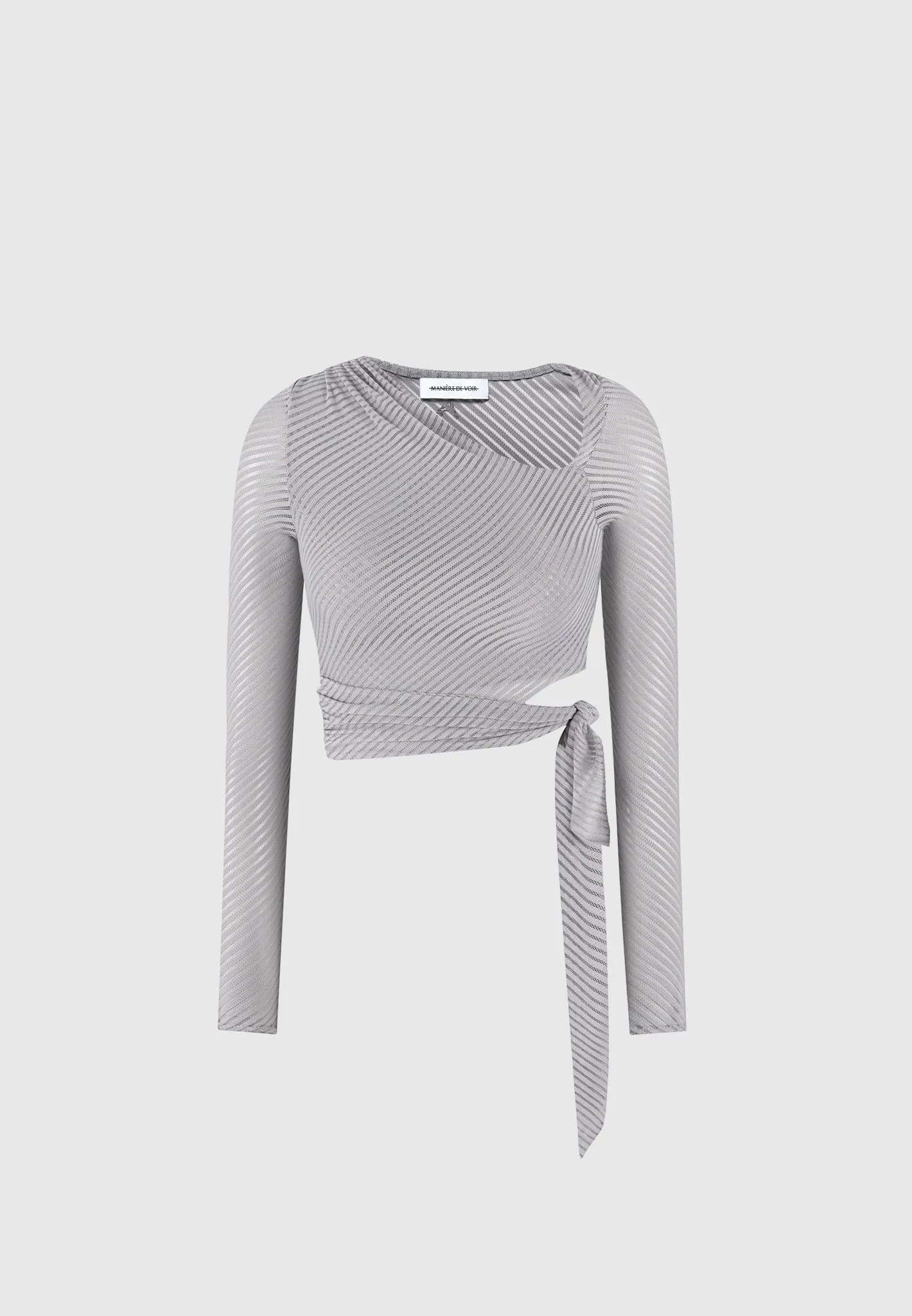 Ribbed Sheer Top with Tie - Grey sold by Maniere De Voir product image thumbnail 5