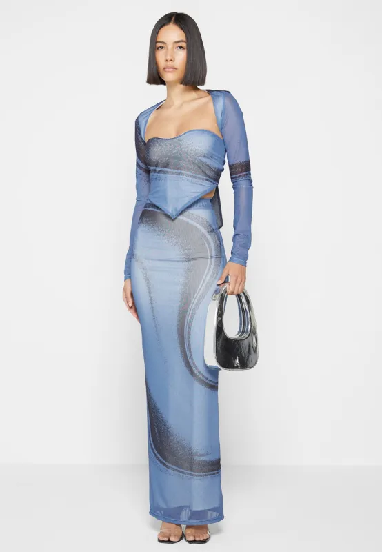 Mesh Printed Maxi Skirt - Blue sold by Maniere De Voir