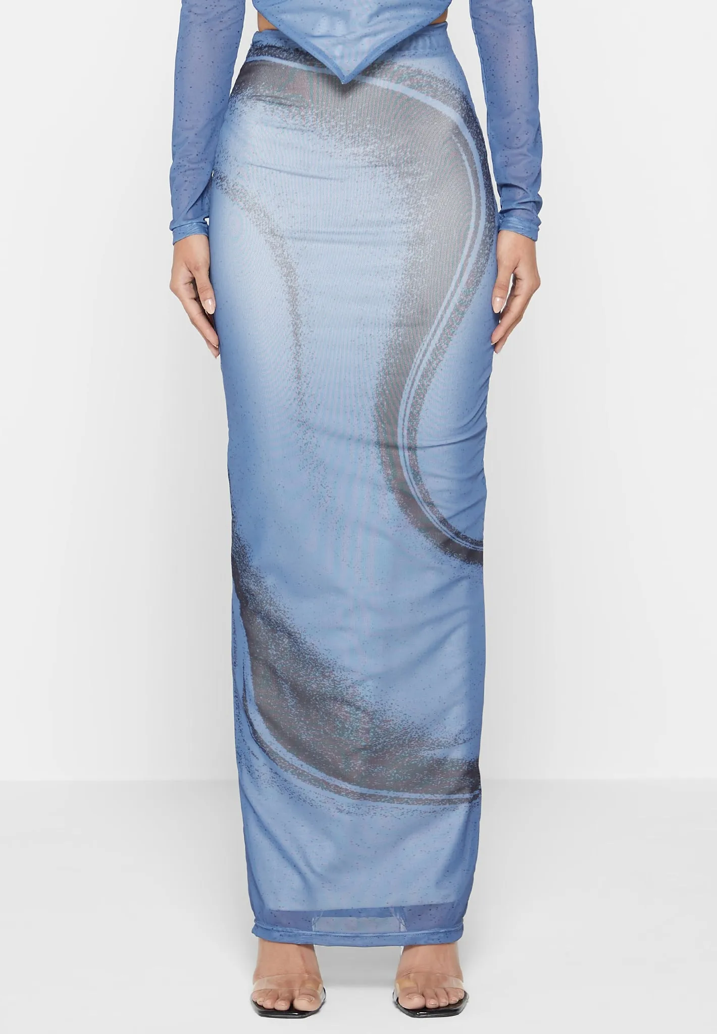 Mesh Printed Maxi Skirt - Blue sold by Maniere De Voir product image thumbnail 3