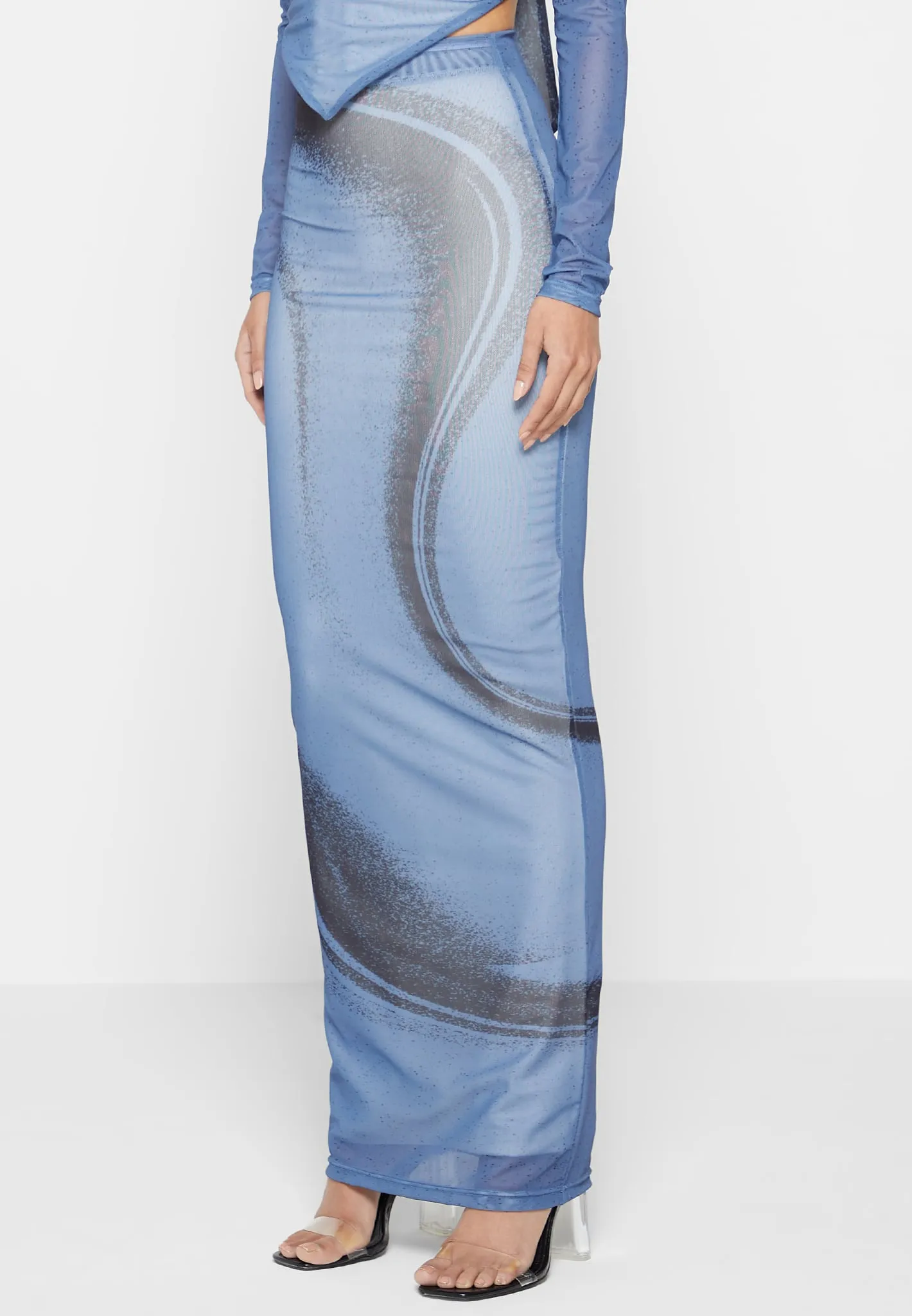 Mesh Printed Maxi Skirt - Blue sold by Maniere De Voir product image thumbnail 4