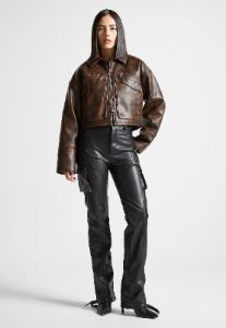 Vintage Leather Jacket with Detachable Collar - Brown sold by Maniere De Voir