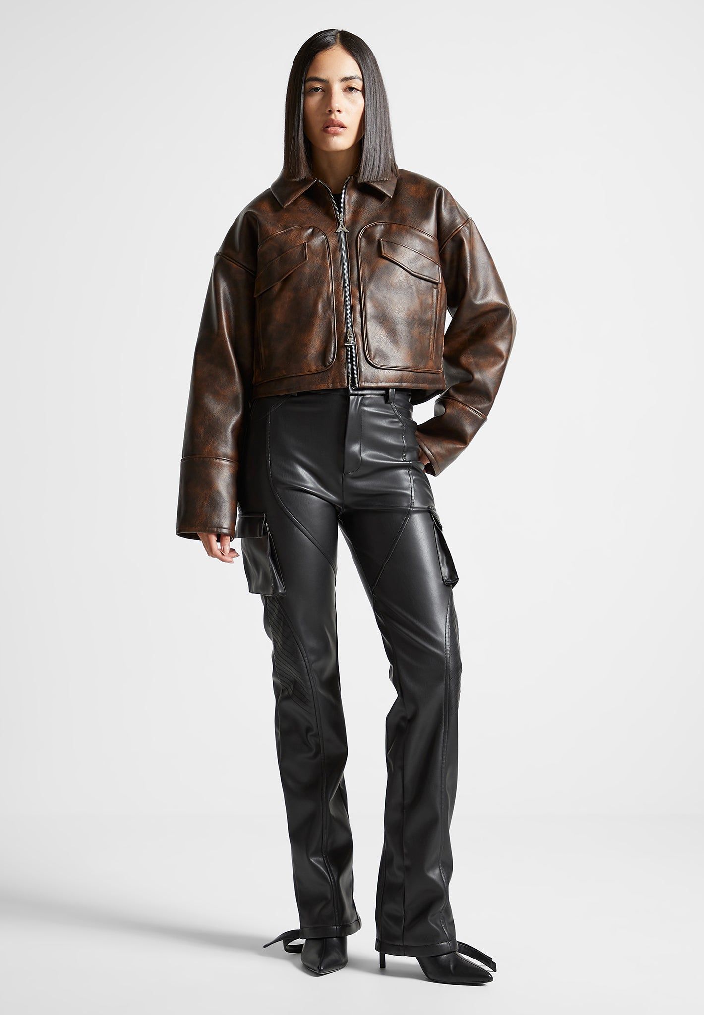 Vintage Leather Jacket with Detachable Collar - Brown sold by Maniere De Voir product image thumbnail 3