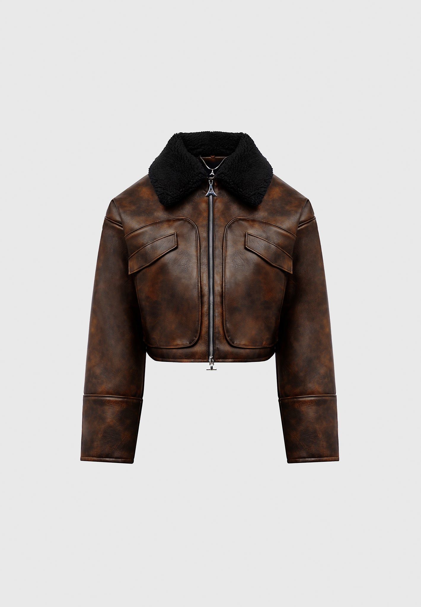 Vintage Leather Jacket with Detachable Collar - Brown sold by Maniere De Voir product image thumbnail 2