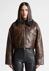 Vintage Leather Jacket with Detachable Collar - Brown sold by Maniere De Voir
