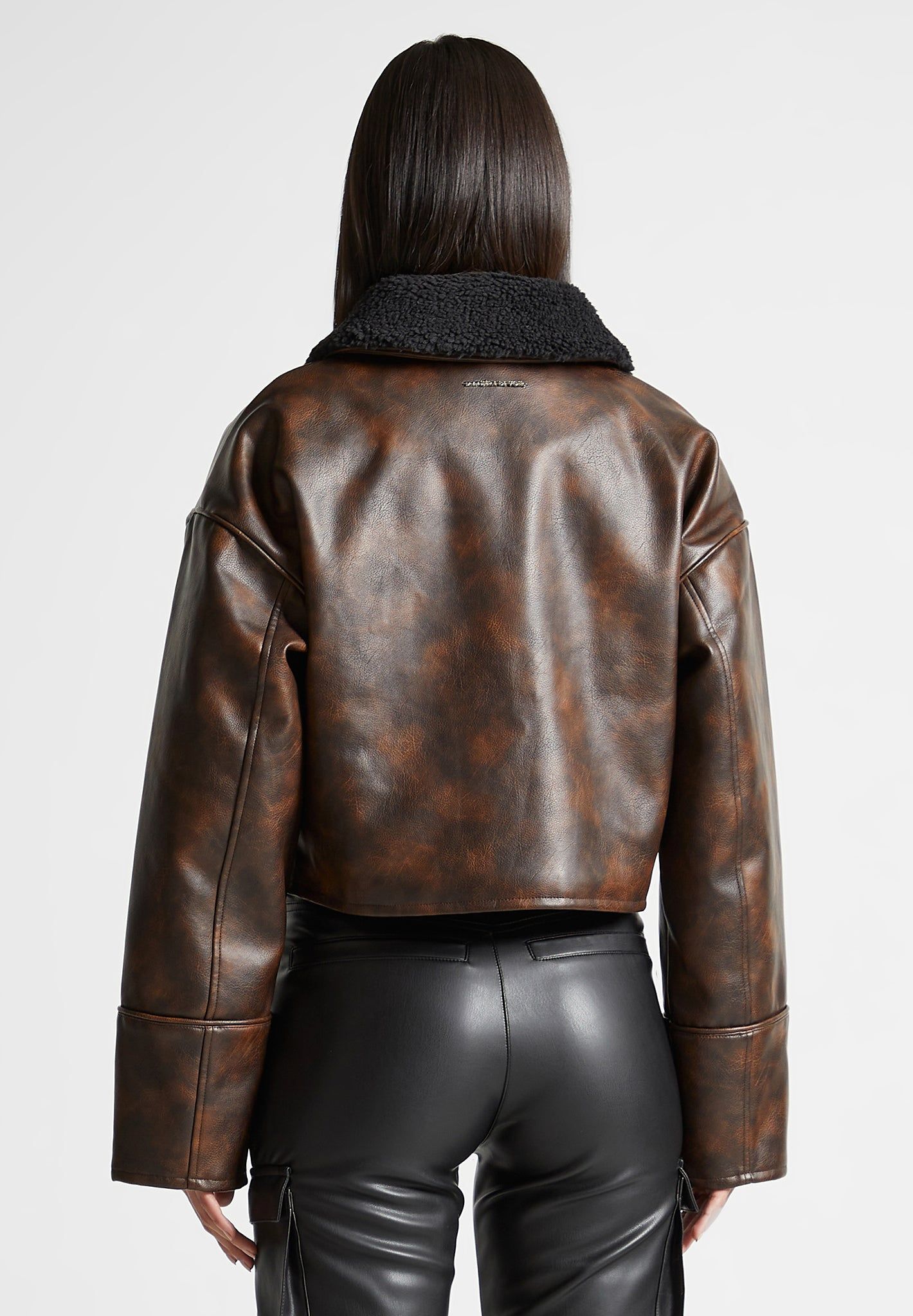 Vintage Leather Jacket with Detachable Collar - Brown sold by Maniere De Voir product image thumbnail 5
