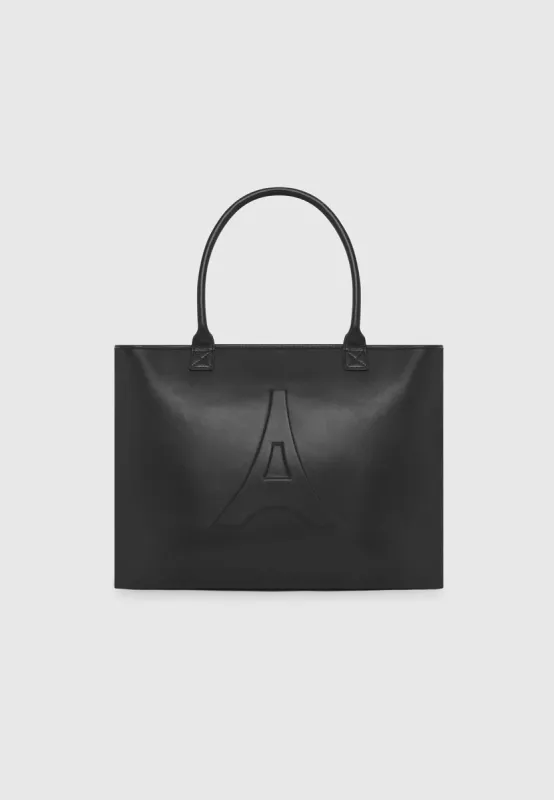 Vegan Leather Embossed Eiffel Tote - Black sold by Maniere De Voir