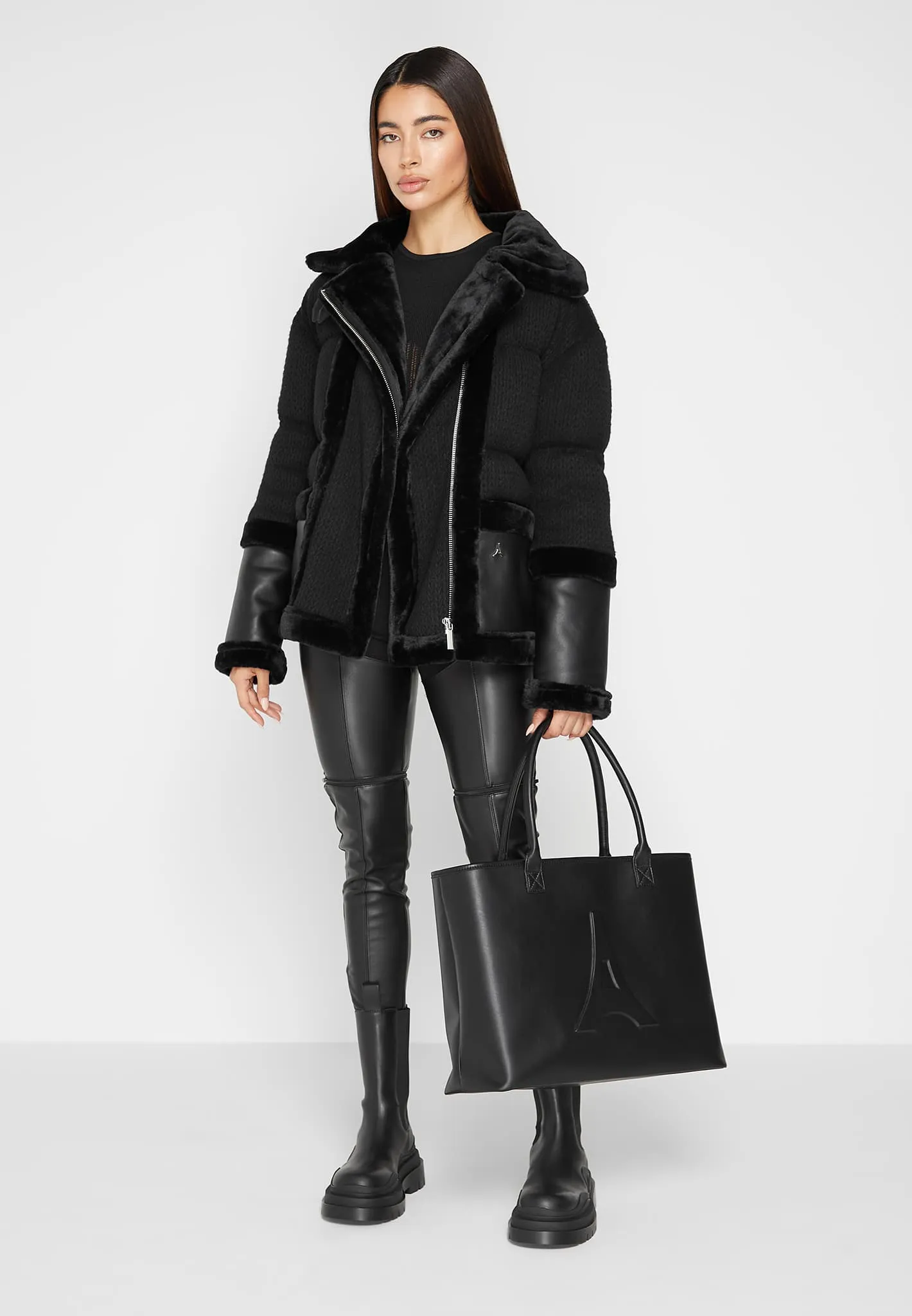 Vegan Leather Embossed Eiffel Tote - Black sold by Maniere De Voir product image thumbnail 2