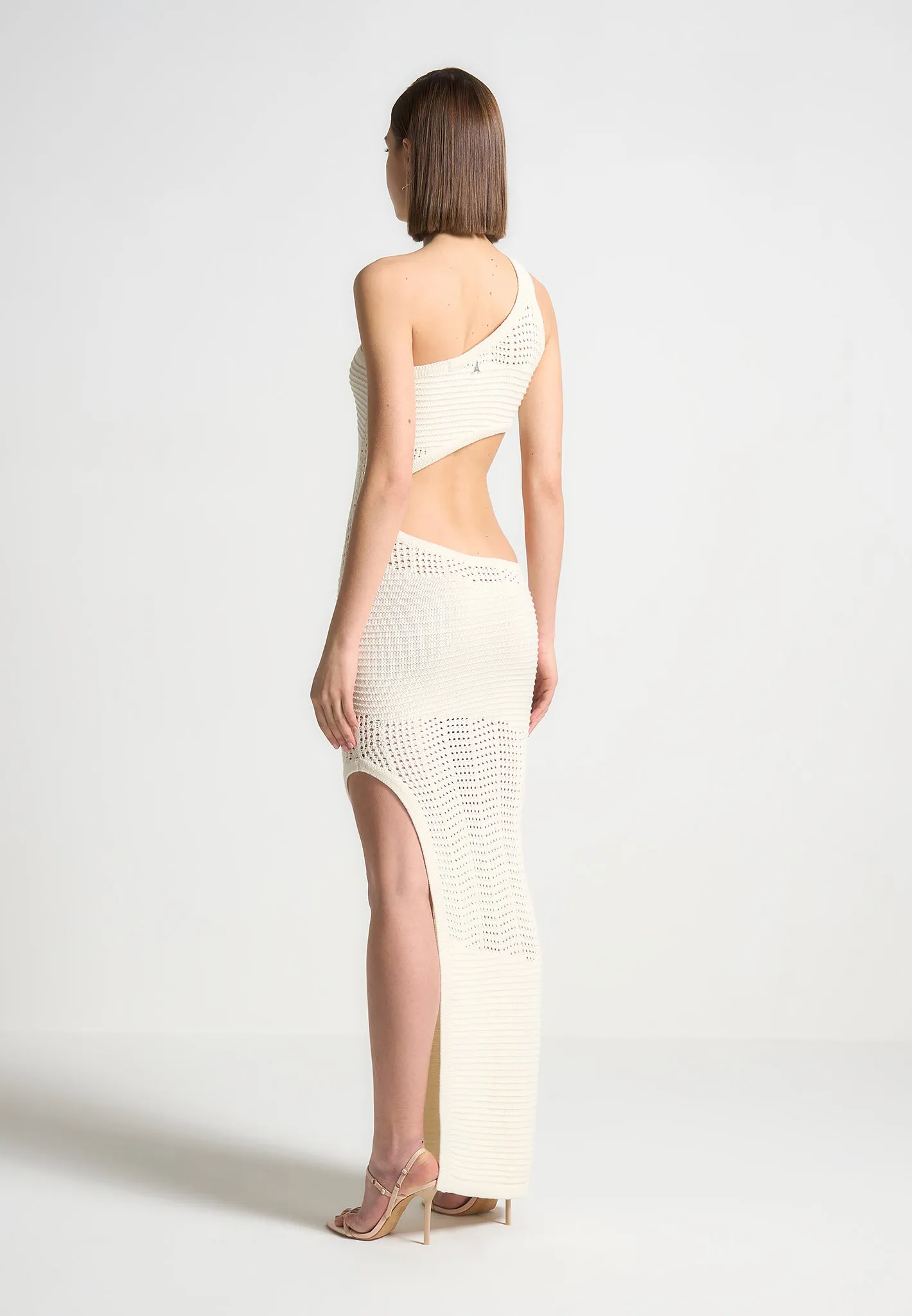 Asymmetric Crochet Knit Cut Out Maxi Dress - Cream sold by Maniere De Voir product image thumbnail 5