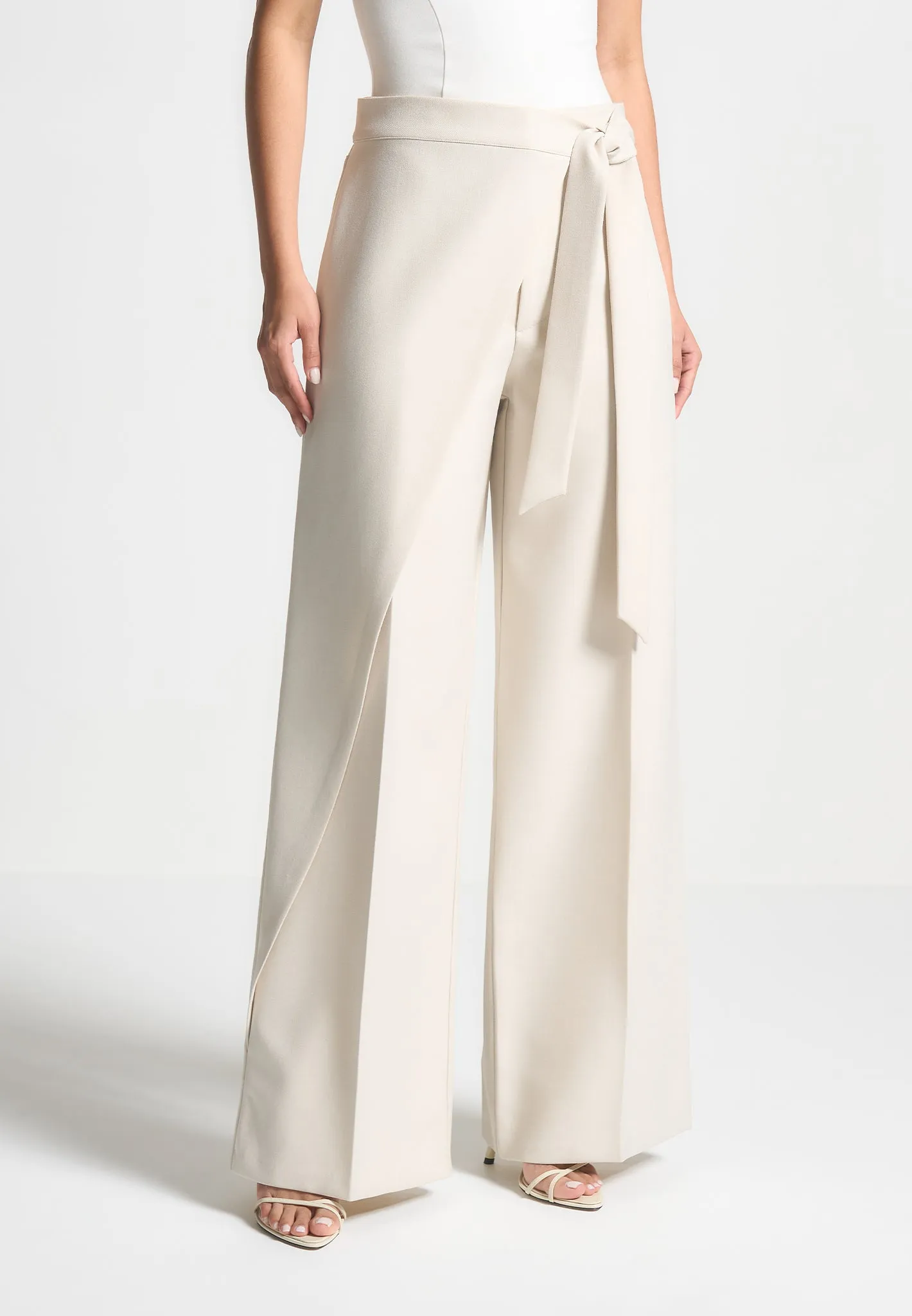 Tailored Wrap Trousers with Tie - Light Beige sold by Maniere De Voir product image thumbnail 5