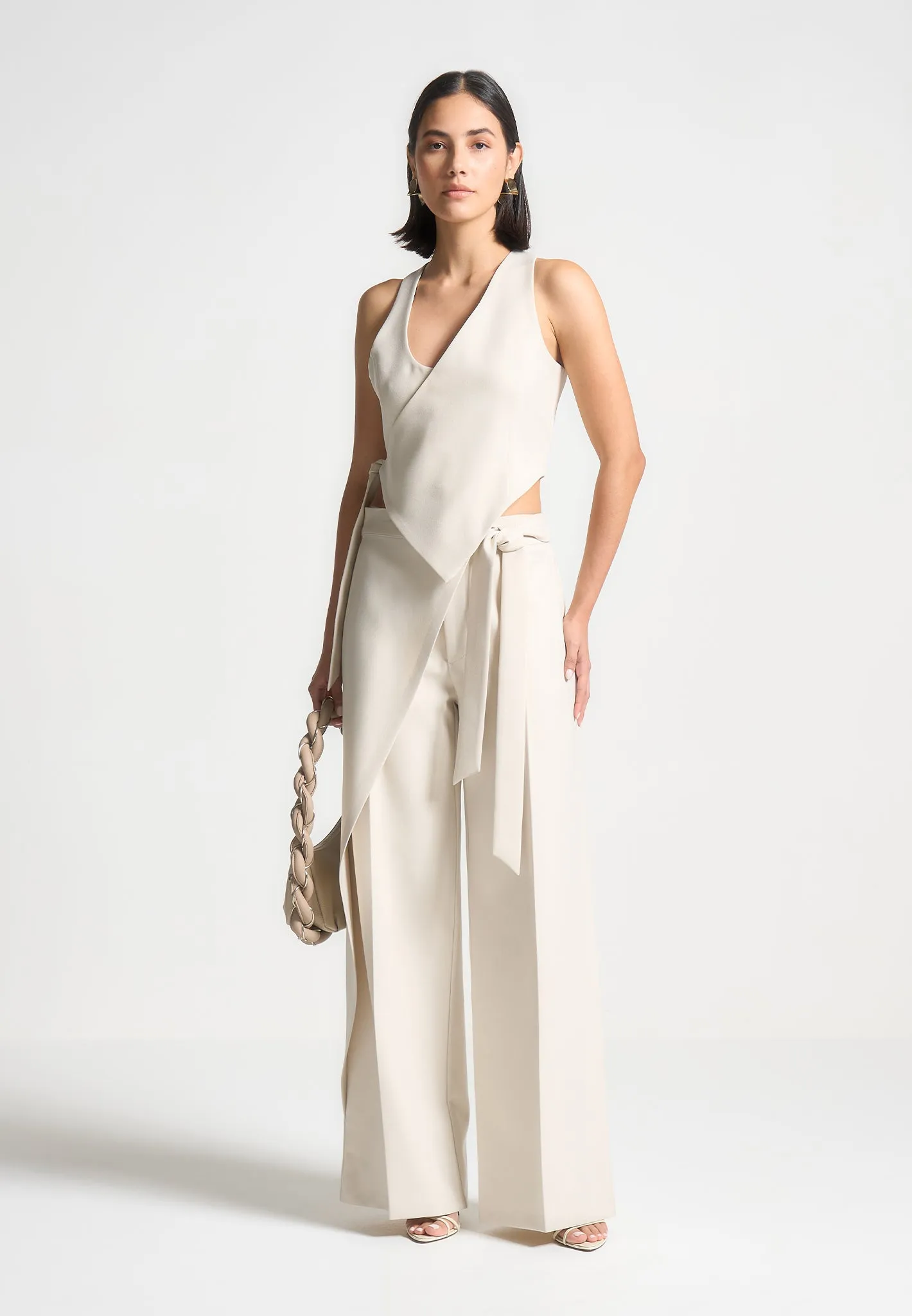 Tailored Wrap Trousers with Tie - Light Beige sold by Maniere De Voir