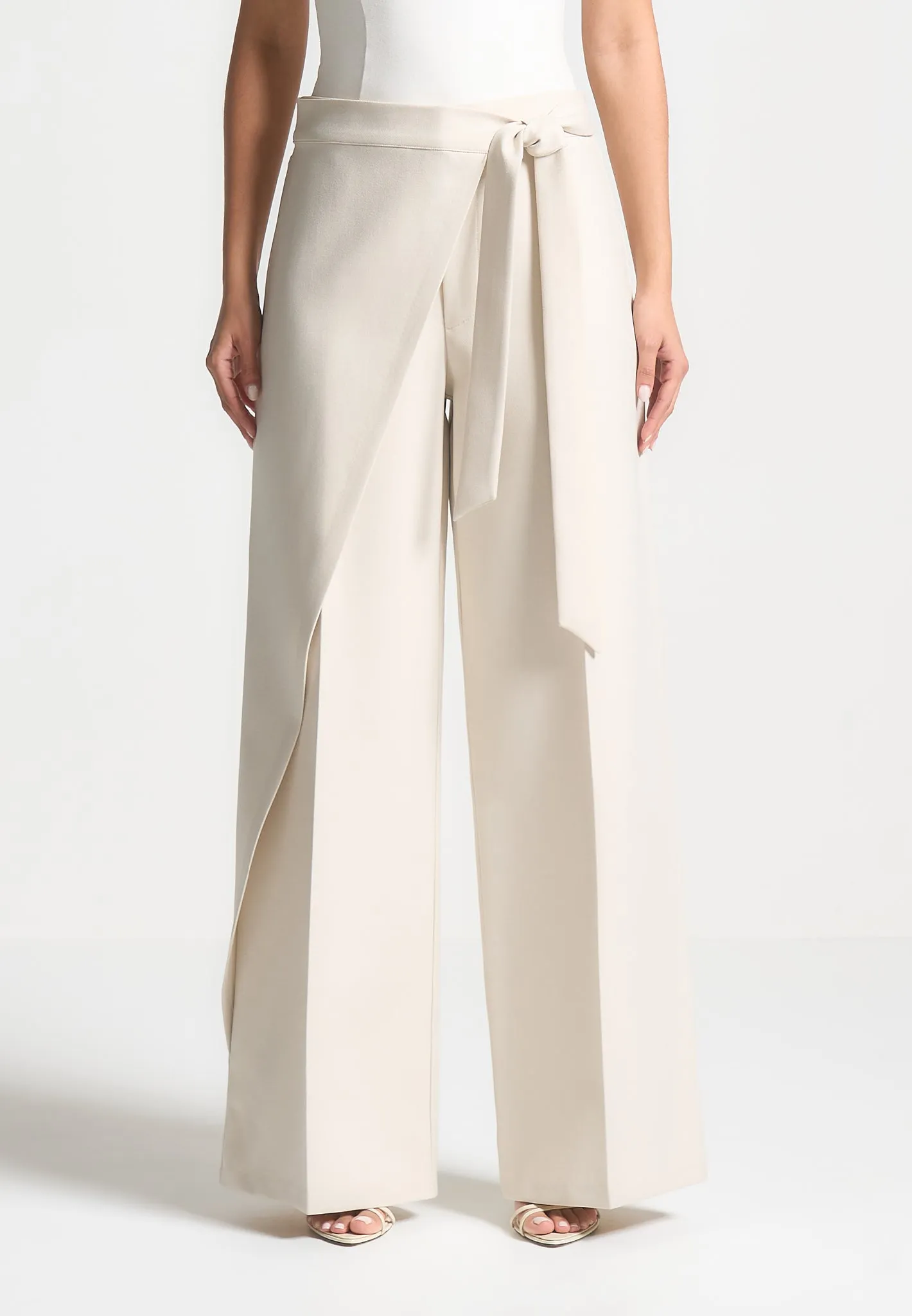 Tailored Wrap Trousers with Tie - Light Beige sold by Maniere De Voir product image thumbnail 3