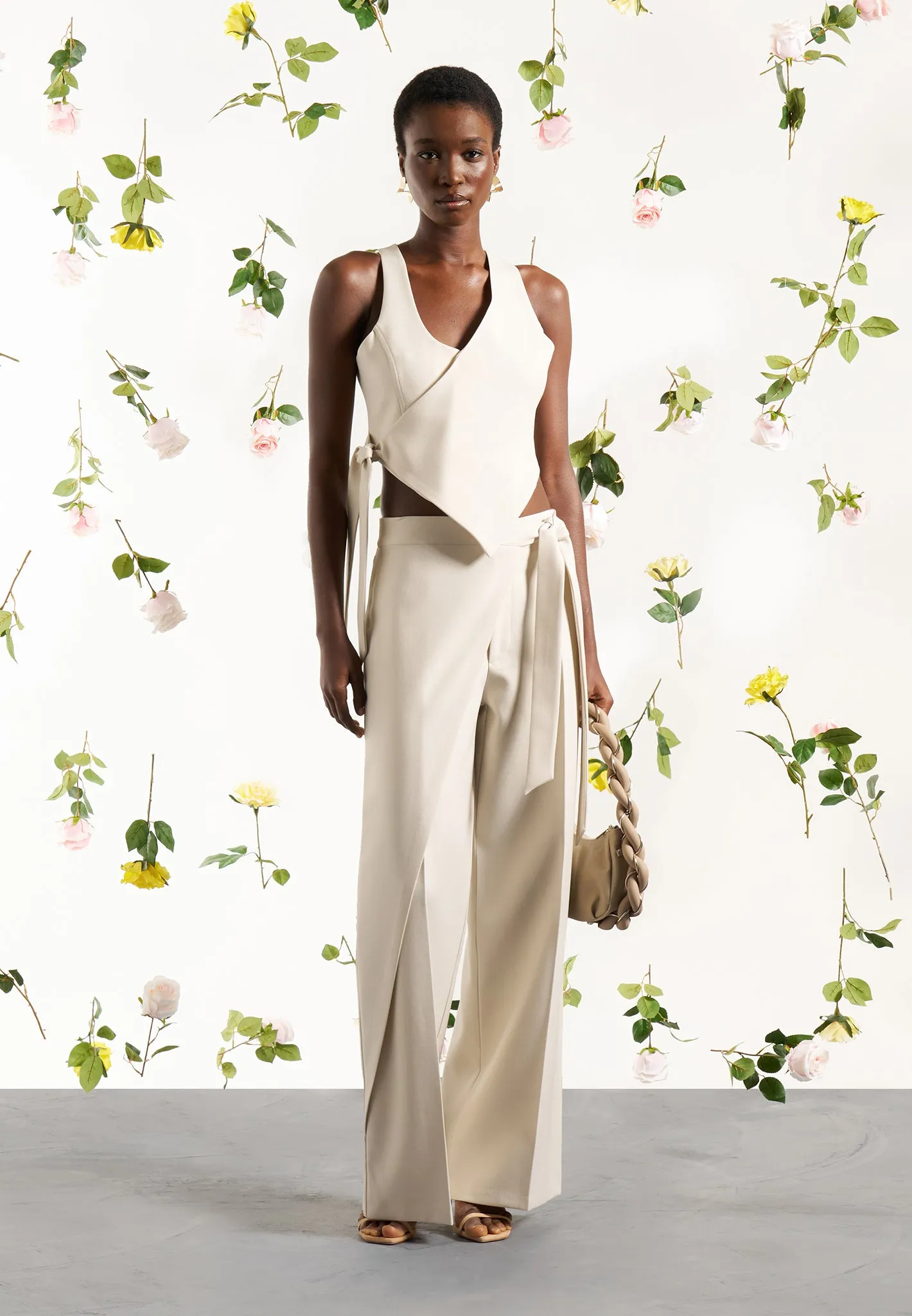 Tailored Wrap Trousers with Tie - Light Beige sold by Maniere De Voir product image thumbnail 2