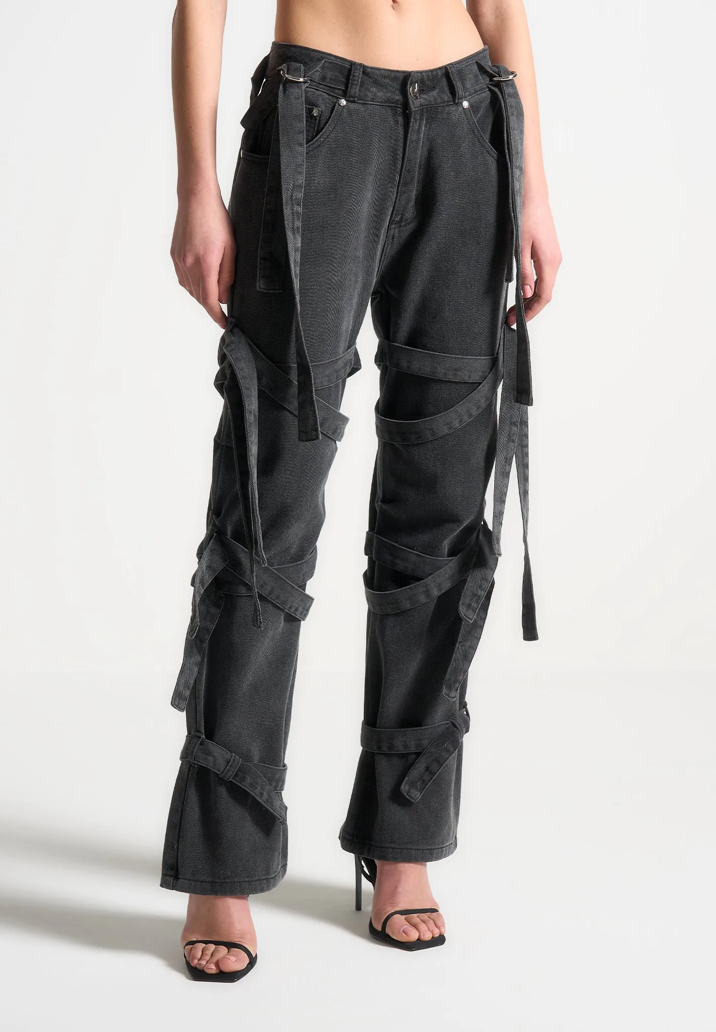 Talia - Denim Strap Cargo Jeans - Washed Black sold by Maniere De Voir product image thumbnail 3
