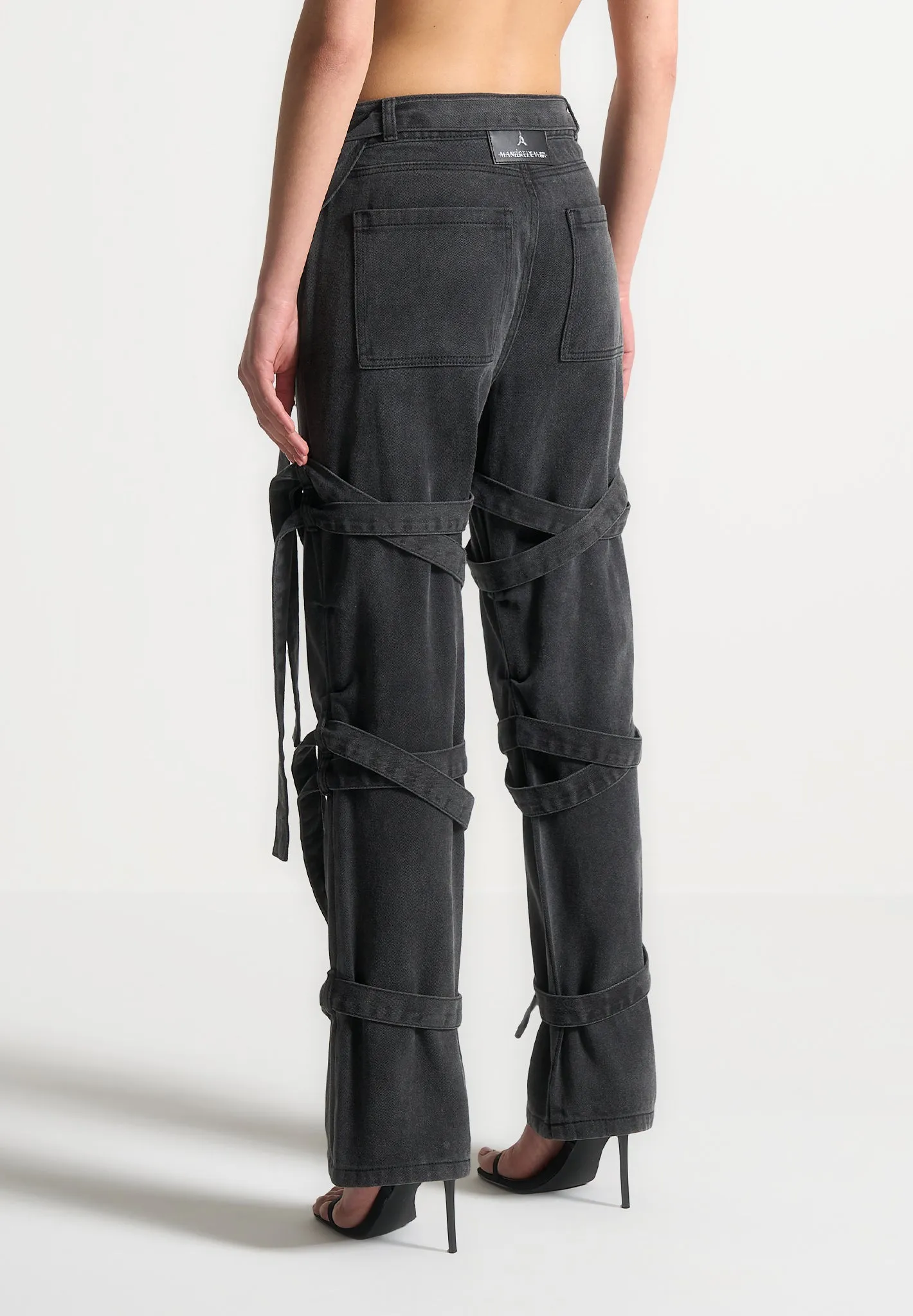 Talia - Denim Strap Cargo Jeans - Washed Black sold by Maniere De Voir product image thumbnail 4