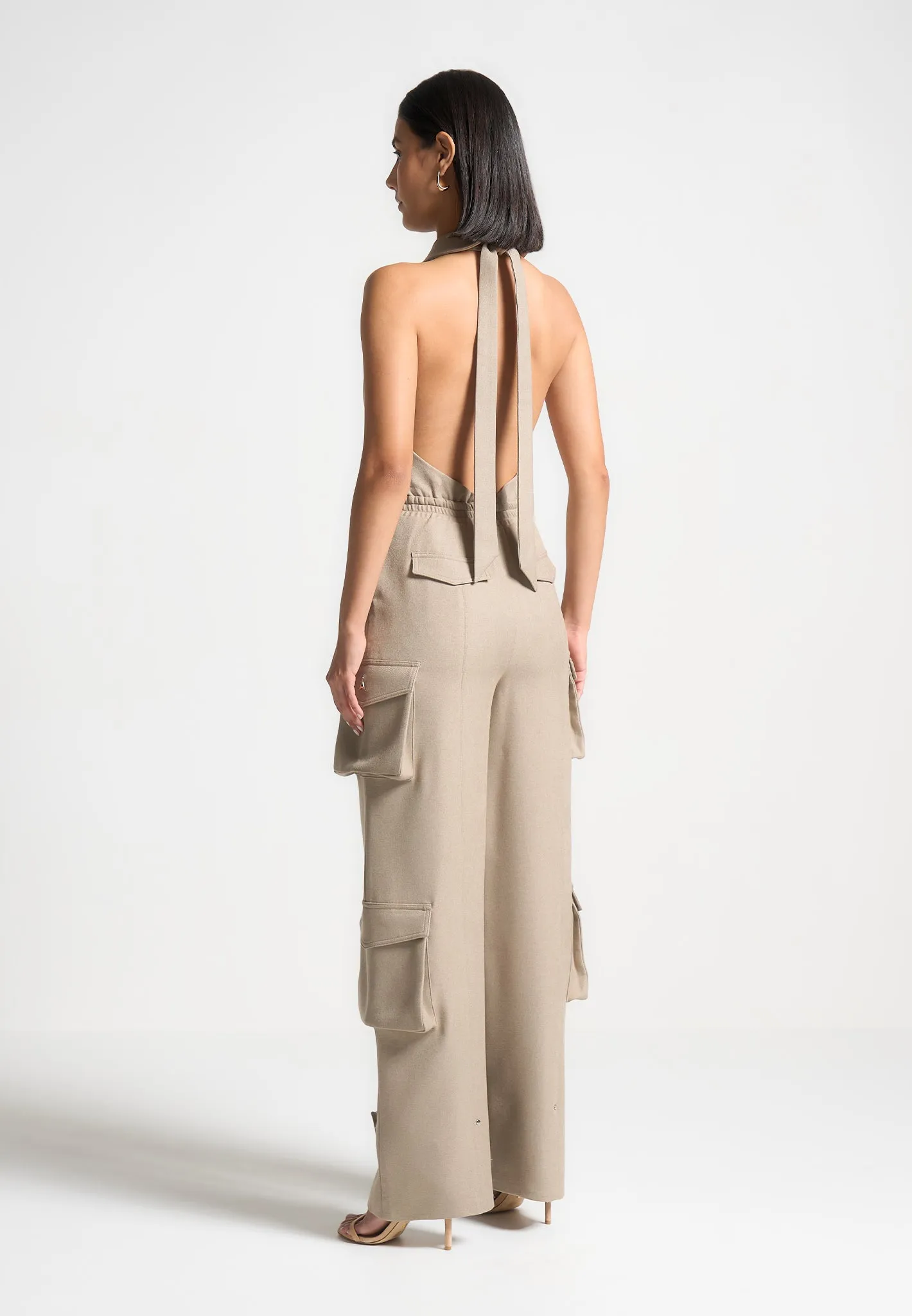 Tailored Halterneck Cargo Jumpsuit - Beige sold by Maniere De Voir product image thumbnail 5