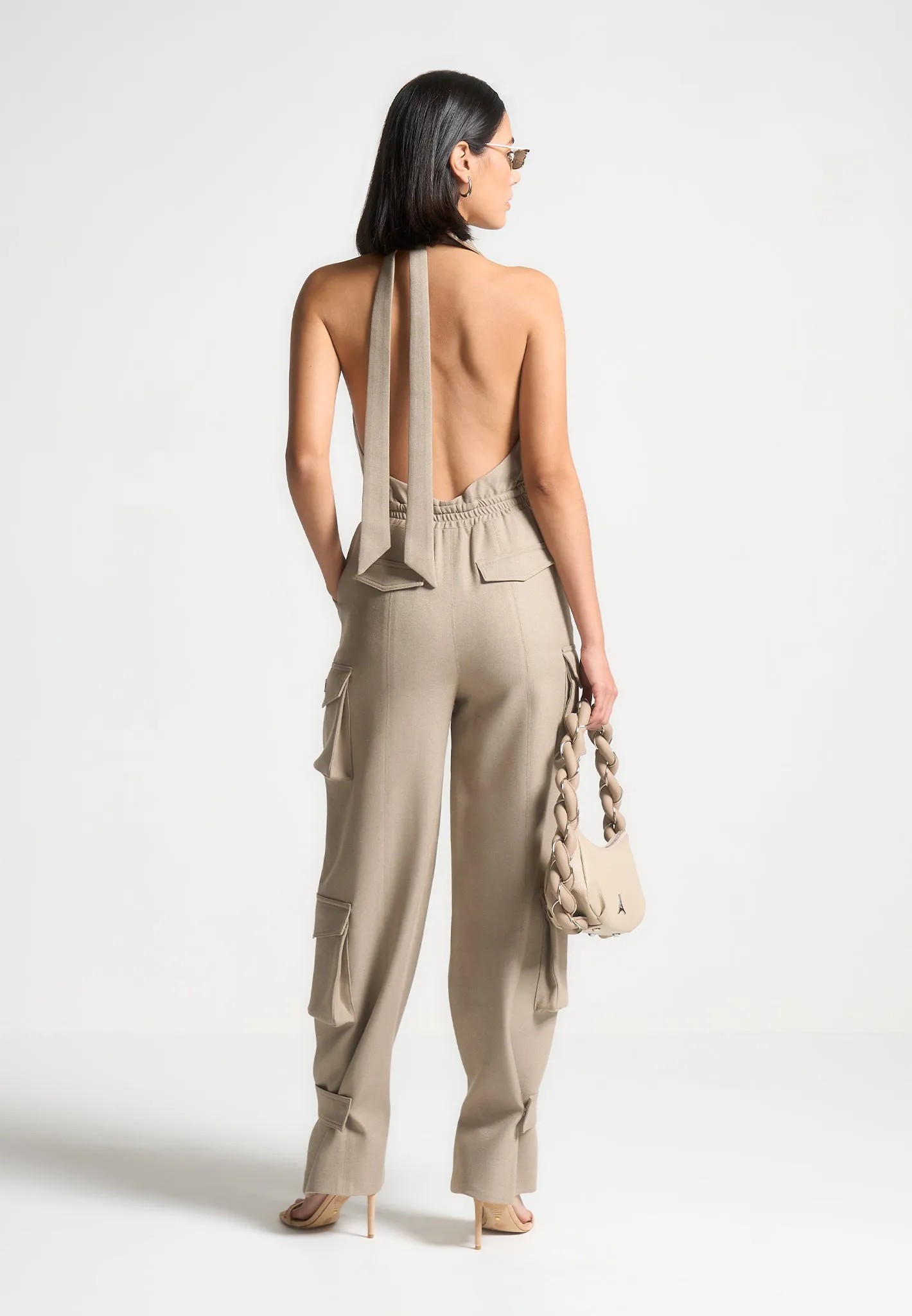 Tailored Halterneck Cargo Jumpsuit - Beige sold by Maniere De Voir product image thumbnail 3