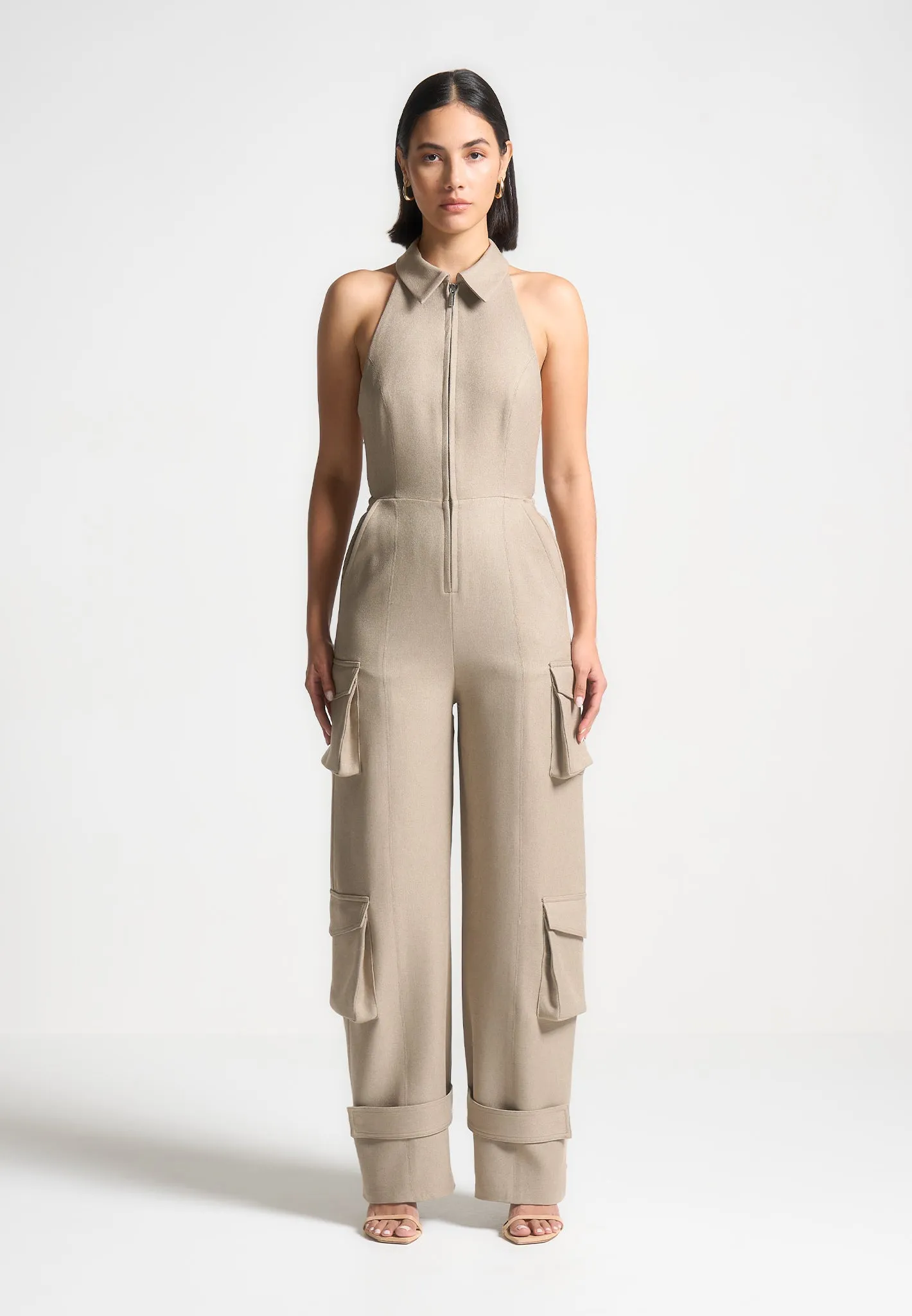 Tailored Halterneck Cargo Jumpsuit - Beige sold by Maniere De Voir product image thumbnail 4