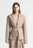 Wide Shoulder Tailored Blazer with Twin Belt - Taupe sold by Maniere De Voir