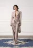Wide Shoulder Tailored Blazer with Twin Belt - Taupe sold by Maniere De Voir