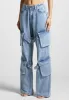 Strap Detail Cargo Jeans - Mid Blue sold by Maniere De Voir
