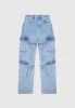 Strap Detail Cargo Jeans - Mid Blue sold by Maniere De Voir