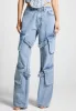Strap Detail Cargo Jeans - Mid Blue sold by Maniere De Voir