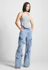 Strap Detail Cargo Jeans - Mid Blue sold by Maniere De Voir