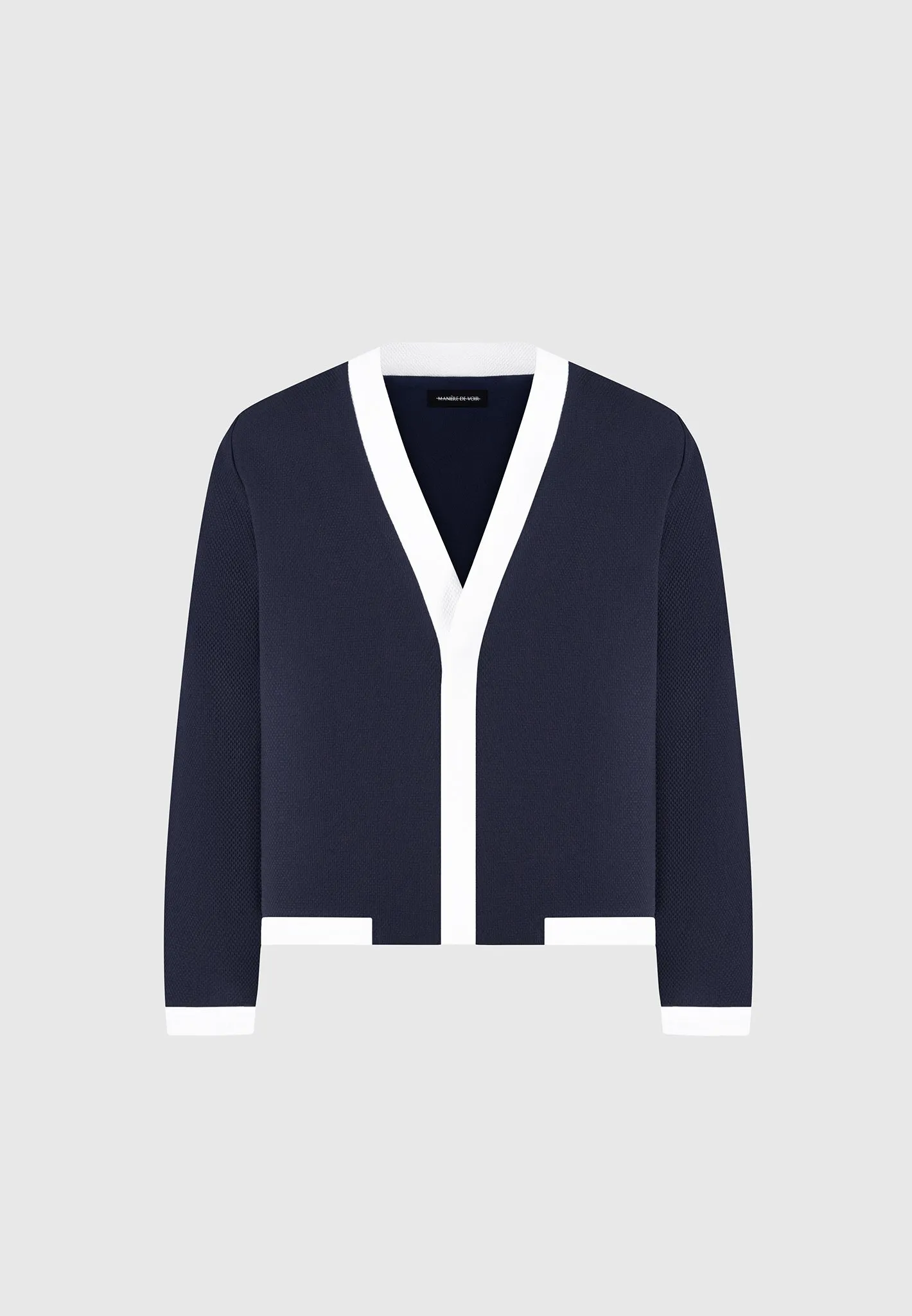 Clovis - Textured Contrast Cardigan - Navy/White sold by Maniere De Voir product image thumbnail 2