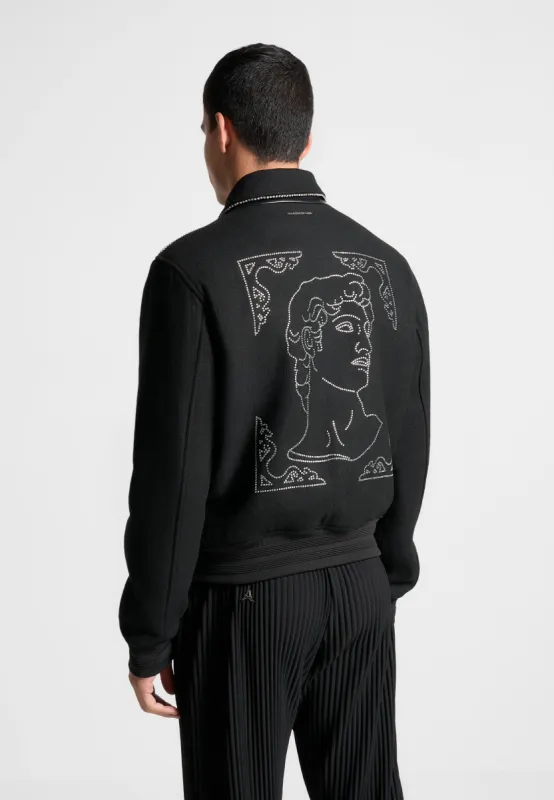 Rhinestone Wool Blend Varsity Jacket - Black made by Maniere De Voir
