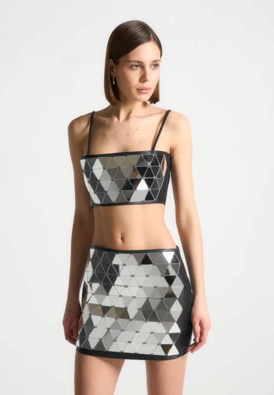 Leather Mirrored Bandeau Top - Silver/Black sold by Maniere De Voir