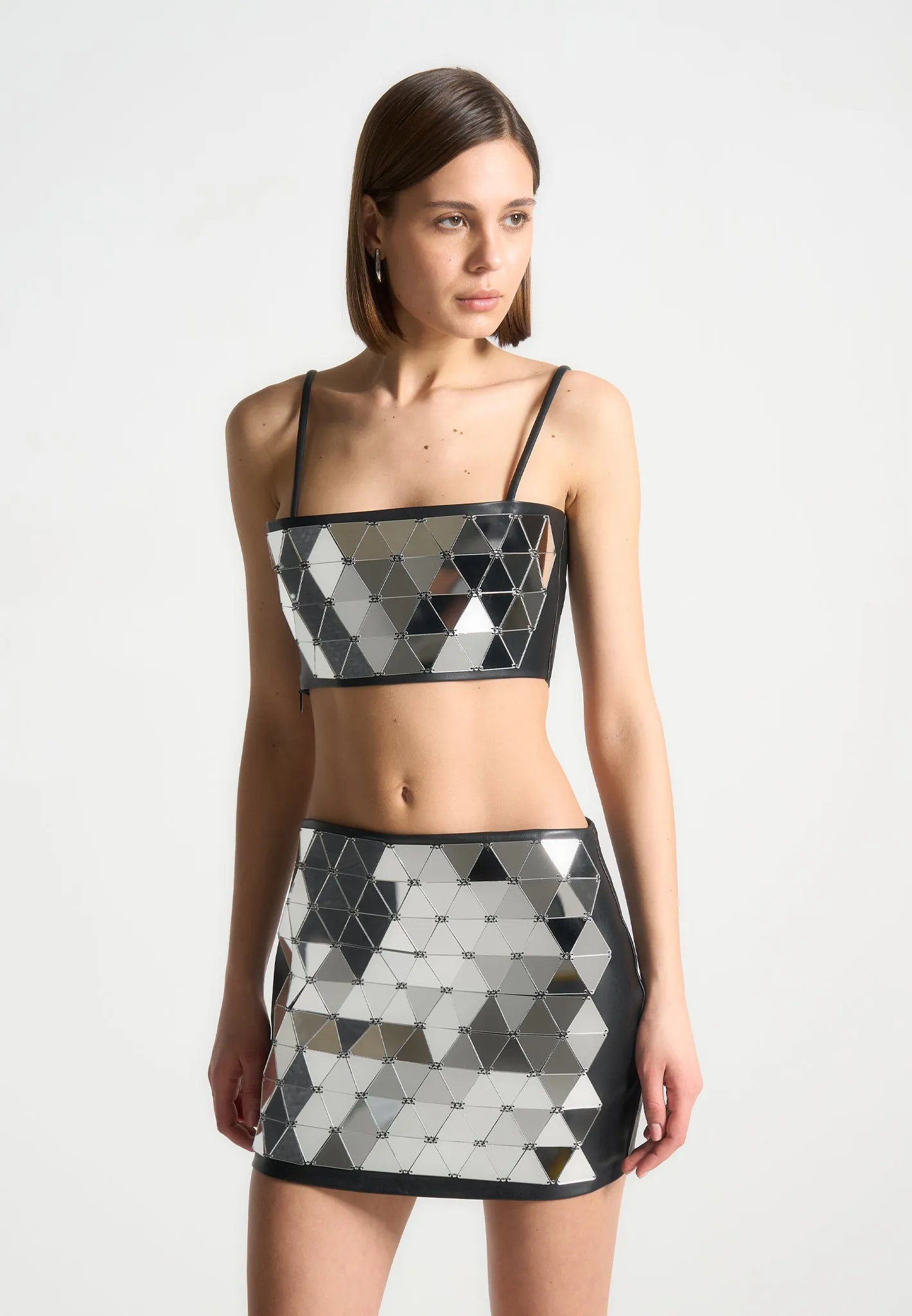 Leather Mirrored Bandeau Top - Silver/Black sold by Maniere De Voir