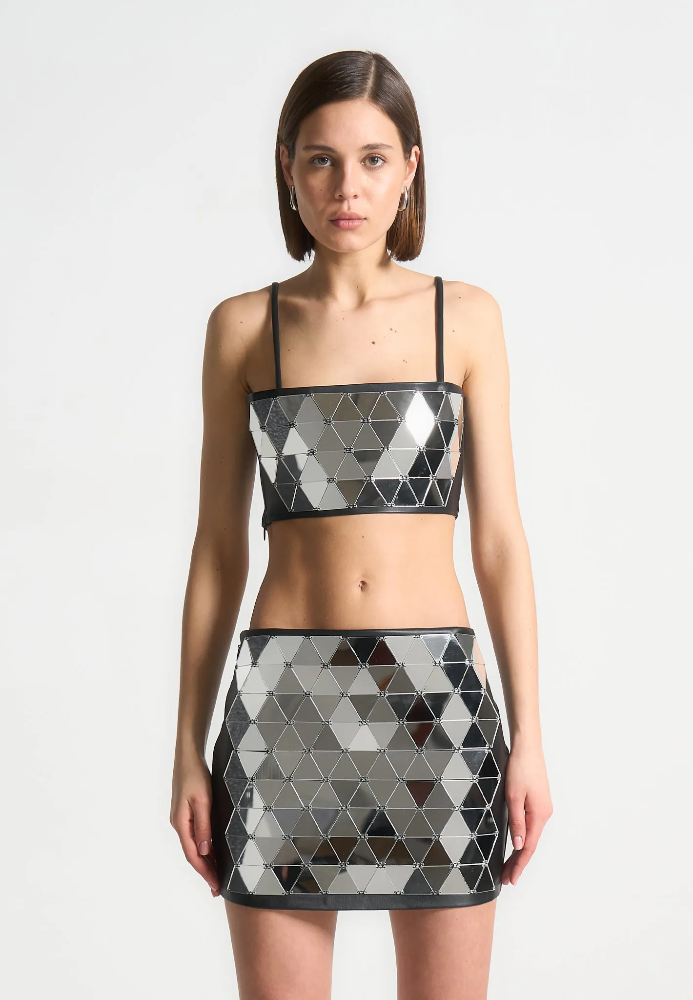Leather Mirrored Bandeau Top - Silver/Black sold by Maniere De Voir product image thumbnail 3
