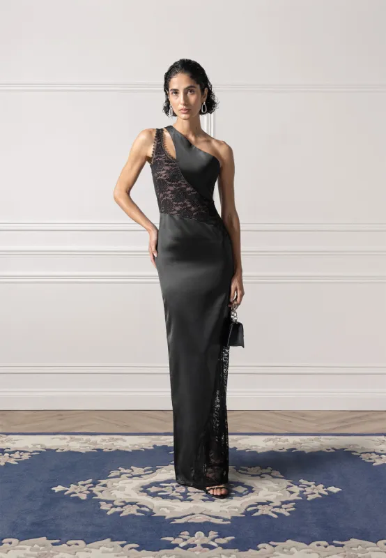 Satin and Lace Midaxi Dress - Black sold by Maniere De Voir