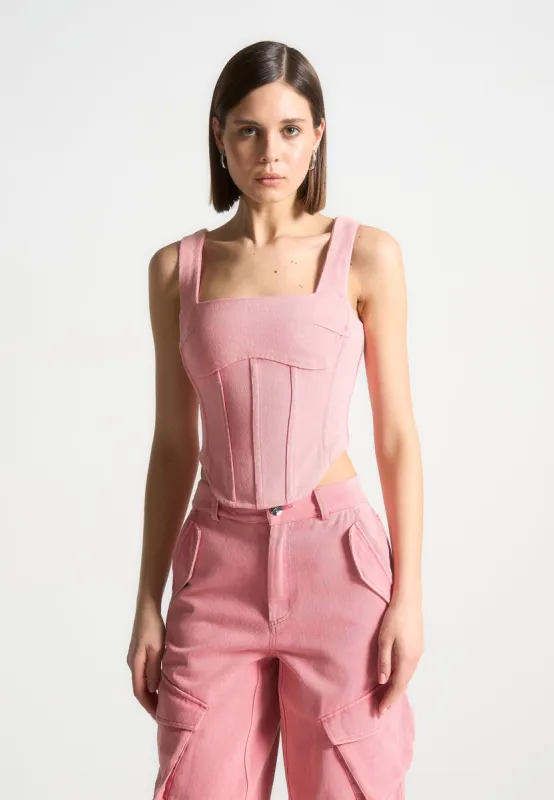 Maya - Denim Corset Top - Washed Pink sold by Maniere De Voir