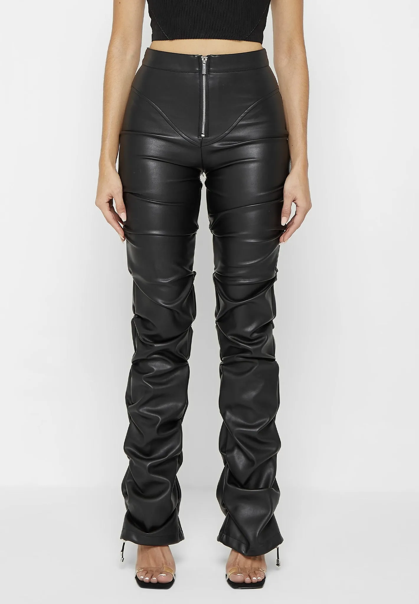 Tacked Leather Flared Trousers - Black sold by Maniere De Voir