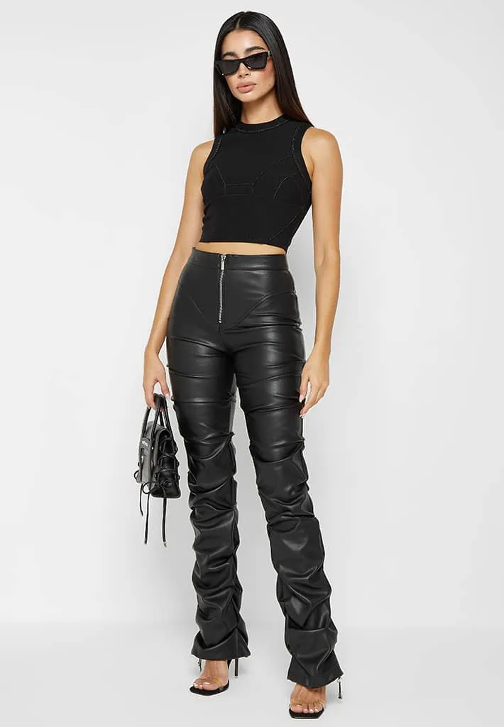 Tacked Leather Flared Trousers - Black sold by Maniere De Voir product image thumbnail 3